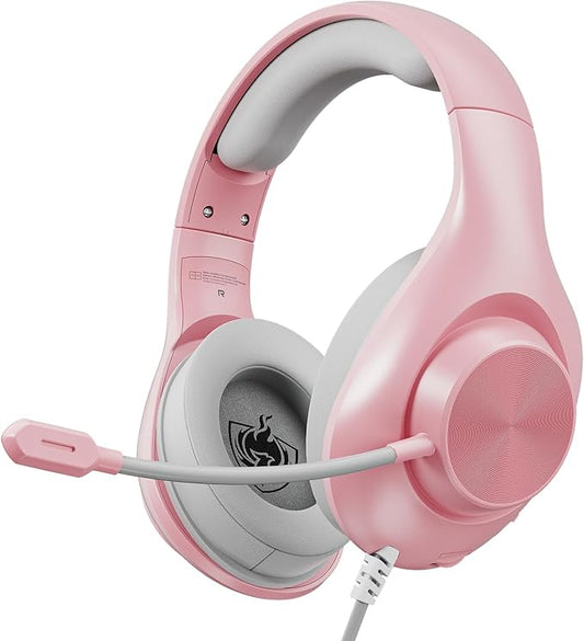 Gaming Headset for PS5 PS4 PC, Wired Headsets with 7.1 Surround Sound, H-7 Gaming Over Ear Headphones with Noise Cancelling Flexible Mic Memory Earmuffs, for PC/PS5/PS4/XboxSeries X/S/Switch (Pink)