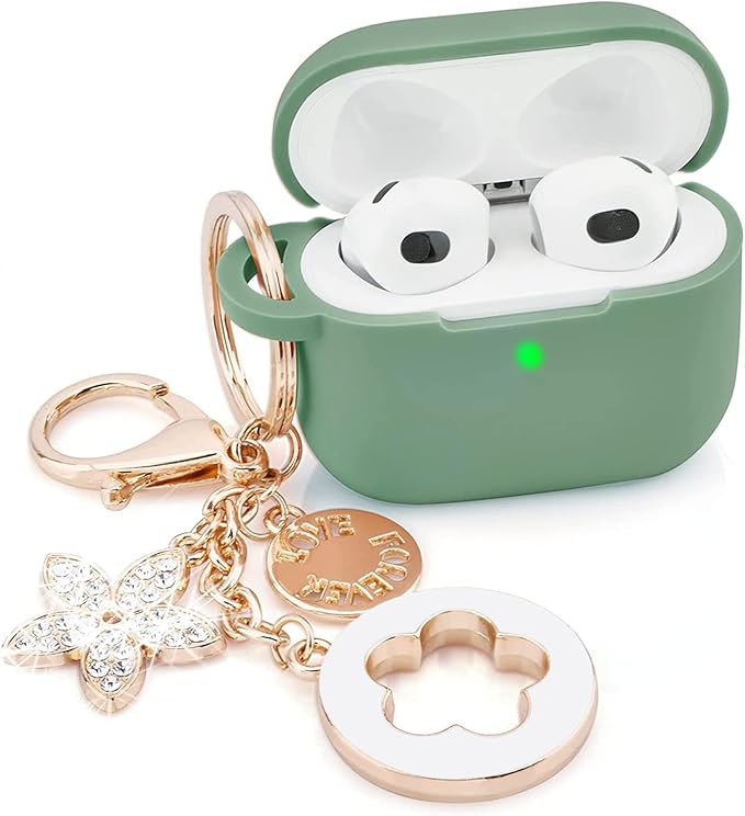 VISOOM Case for Airpods 3 Pink Airpods 3rd Cases 2021 Silicone for iPod 3 Earbuds Case Cover Women Wireless Charging Case with Accessories Girl Bling Keychain for Apple Ear Buds 3rd Generation