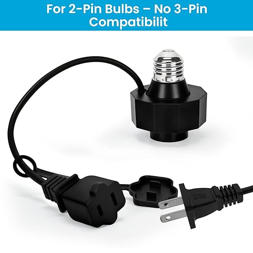 E26 Socket to AC Outlet Power Adapter, 2-Prong Plug Light Socket for Smart Bulbs and Outdoor Cameras Includes Extension Cord Ideal for Security Systems and LED Strips (Max 300W)
