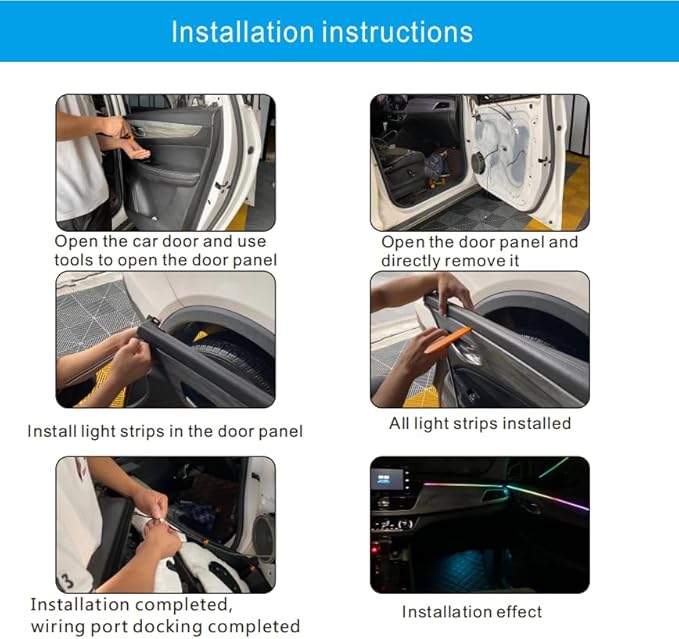 Acrylic Interior Car Lights, 6 in 1 Dreamcolor Ambient Lighting Kit with Wireless APP/Remote/Button Control, USB Car Inside Lighting Accessories with Music Mode for Vehicle Decoration