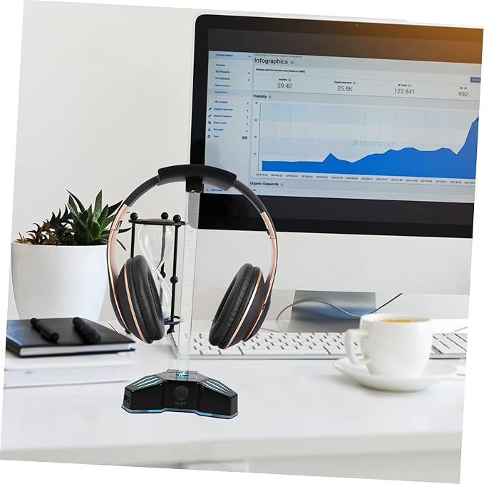 RGB Headphone Stand USB Port 7.1 Surround Sound Gaming Headset Holder Multi-Functional Desktop Display for Teen Boys Creative Desk Accessory