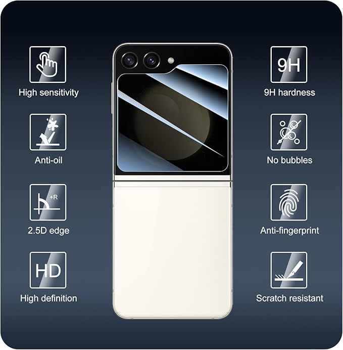 Privacy Screen & Camera Lens Protector for Samsung Galaxy Z Flip5, Double Shatterproof Anti-Spy Tempered Glass, Private Black Protection, 9H Hardness Anti-Scratch Case-Friendly, 3 Pack Each