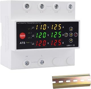 Automatic Generator Transfer Switch, 125A 120V 3 Pole Transfer Switch for Generator Backup Power & RVs, LED Display, Priority Phase Selectable, Over/Under Voltage Protection, DIN Rail Mount