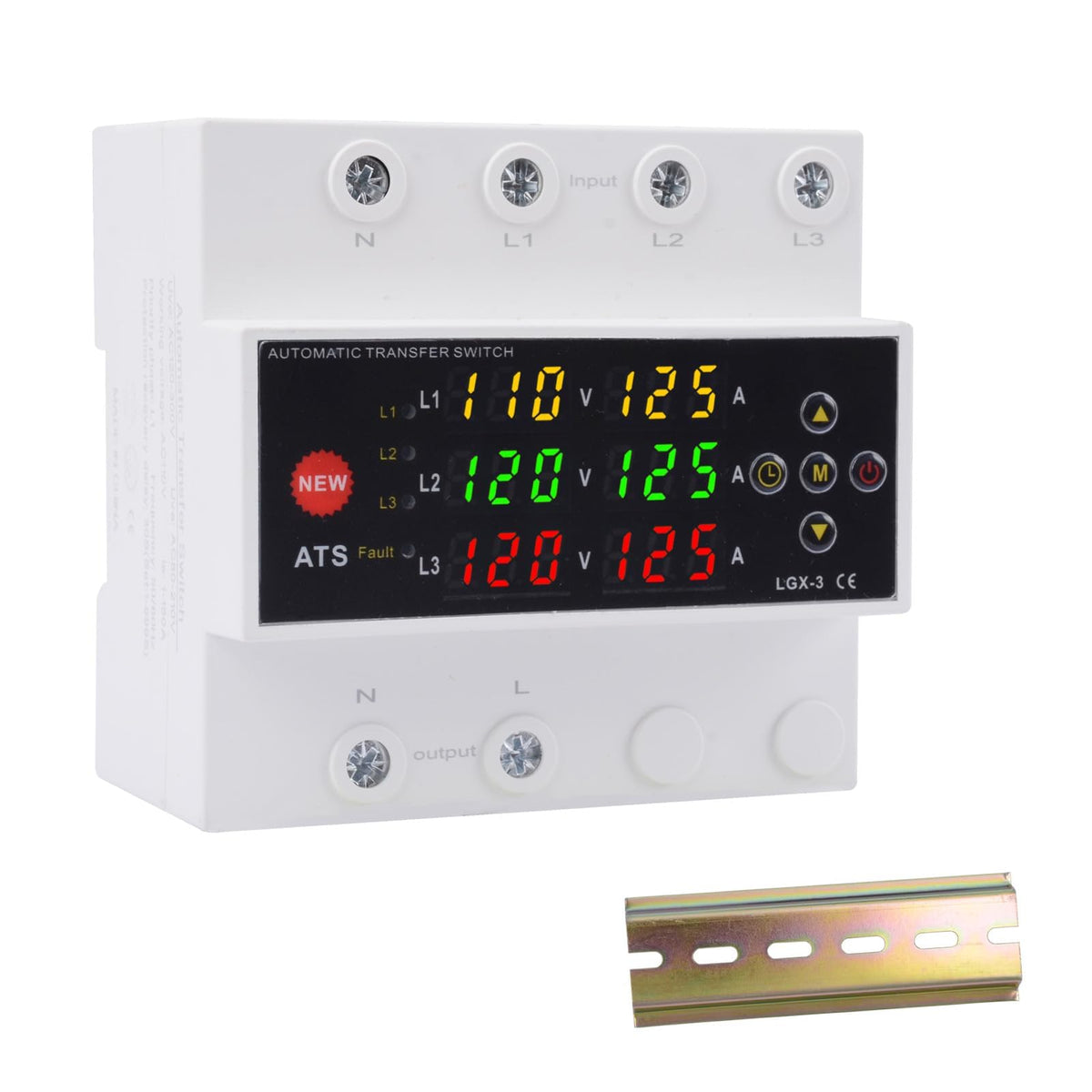 Automatic Generator Transfer Switch, 125A 120V 3 Pole Transfer Switch for Generator Backup Power & RVs, LED Display, Priority Phase Selectable, Over/Under Voltage Protection, DIN Rail Mount