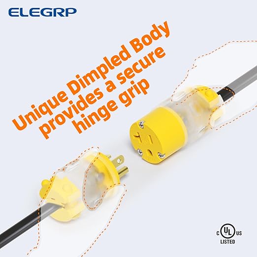 ELEGRP Lighted 20 Amp 125 Volt NEMA 5-20R 2 Pole 3 Wire Grounding Straight Blade Electrical Plug Replacement Cord Outlet Commercial Grade, Yellow, 5 Pack