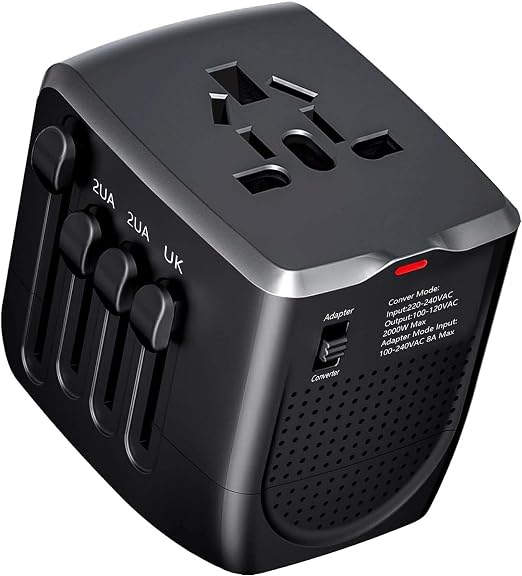 International Travel Adapter Voltage Converter to Step Down 230V to 120V for Hair straighteners, laptops, Cell Phones, Power converters from USA to UK, Europe, Australia Over 200