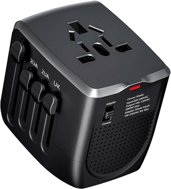 International Travel Adapter Voltage Converter to Step Down 230V to 120V for Hair straighteners, laptops, Cell Phones, Power converters from USA to UK, Europe, Australia Over 200
