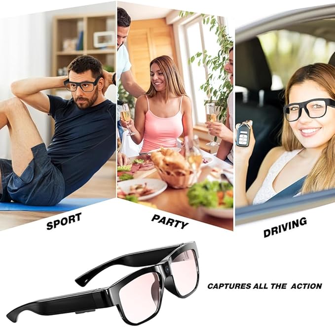 Camera Glasses Smart Video Glasses with Camera Wearable Sports Eye Glasses Outdoor Recording Motorcycle Riding Hiking Built-in 32G Memory
