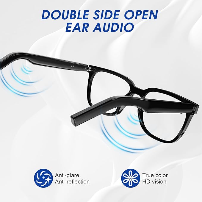 Smart Glasses, Photochromic Anti Blue Light Bluetooth Sunglasses, UV400 Protection, Open-Ear Audio, Hands-Free Calls, Voice Assistant, Wireless Eyewear for Men Women