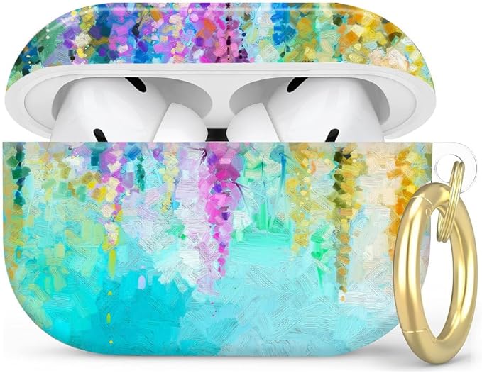 Compatible with AirPod Pro 2nd/1st Generation Case Cover with Key Chain,Full Protective Shockproof Wireless Headphone Case for Airpod Pro 2023/2022/2019(Oil Painting of Flowers)