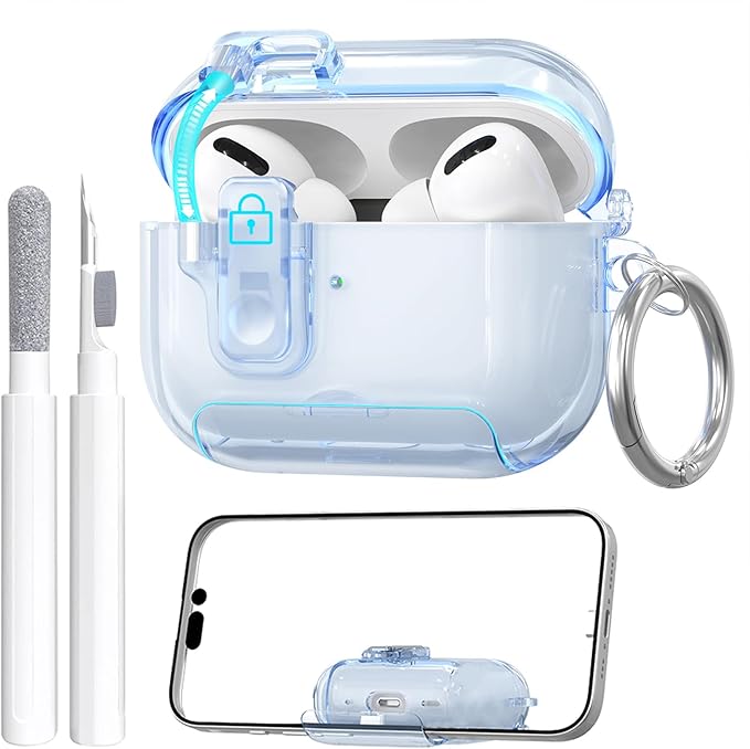 for AirPods Pro 3 Case (2025) with Cleaner Kit, Cute with Lock Clid and Cleaner Kit,[Auto Pop-Up] Soft TPU Clear Cover with Bracket & Dustproof Design for AirPods Pro Case with Keyring(2025)