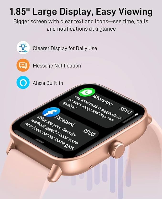 Smart Watches for Women (Make/Answer Calls), Alexa Built-in Smart Watch for Android/iPhones with Receive Messages/Emails/Reminders, 1.85" HD Fitness Tracker Watch with Heart Rate/Sleep/SpO2 Monitor