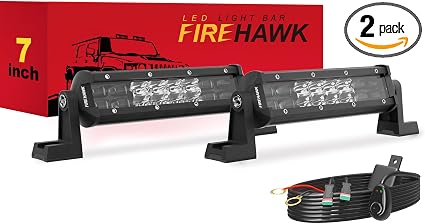 Firehawk LED Light Bar 7 Inch 40,000LM 2PCS, 2026 New Japanese Chips, Spot Flood Combo Beam, Driving Off Road Fog Work for Truck Pickup ATV UTV SUV Cart IP68 Waterproof with 12V Wiring Harness kit