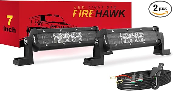 Firehawk LED Light Bar 7 Inch 40,000LM 2PCS, 2026 New Japanese Chips, Spot Flood Combo Beam, Driving Off Road Fog Work for Truck Pickup ATV UTV SUV Cart IP68 Waterproof with 12V Wiring Harness kit