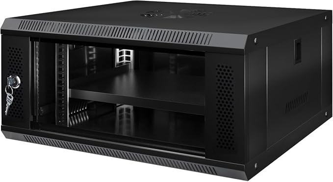 6U Wall Mount Server Cabinet IT Network Rack Enclosure Lockable Glass Door Black