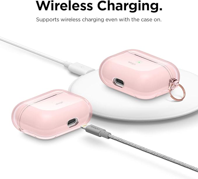 elago Compatible with AirPods Pro Case Clear - High Rating, TPU Transparent Shockproof, Protective Case Cover with Keychain, Gel Tape Included, Wireless Charging [Lovely Pink]
