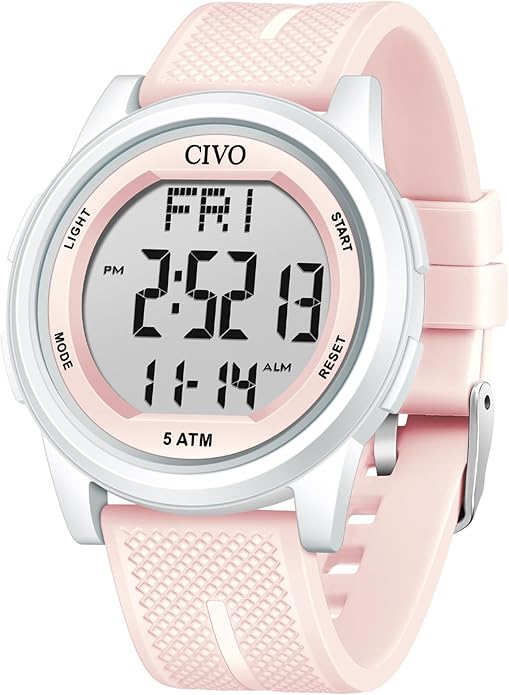 CIVO Digital Watches for Men Women: Sports Waterproof Wristwatch with Stopwatch Alarm Date - LED Backlight Big Numbers Silicone Watch for Outdoor Camping Running Cycling