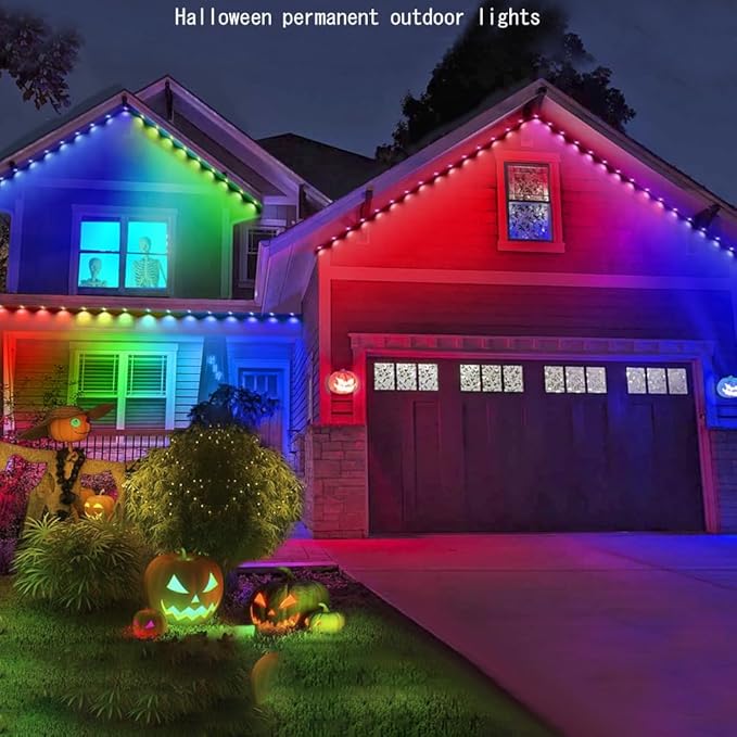 Permanent Outdoor Christmas Lights for House,100ft Smart RGB+IC Color Eave Lights,Tunable Warm to Cool White 60lm for Daily Lighting,IP67 Waterproof, Alexa Google APP Remote Control