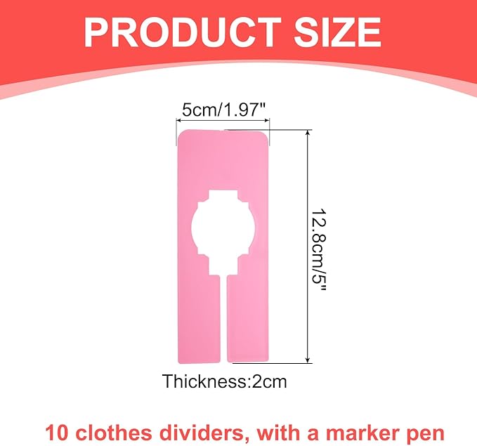 uxcell Clothes Dividers,10 Pack Rectangle Closet Rack Dividers Clothing Rack Size Dividers Blank Labels with Marker Pen Writable & Reusable for Hanging Clothes Sorting Size, Pink