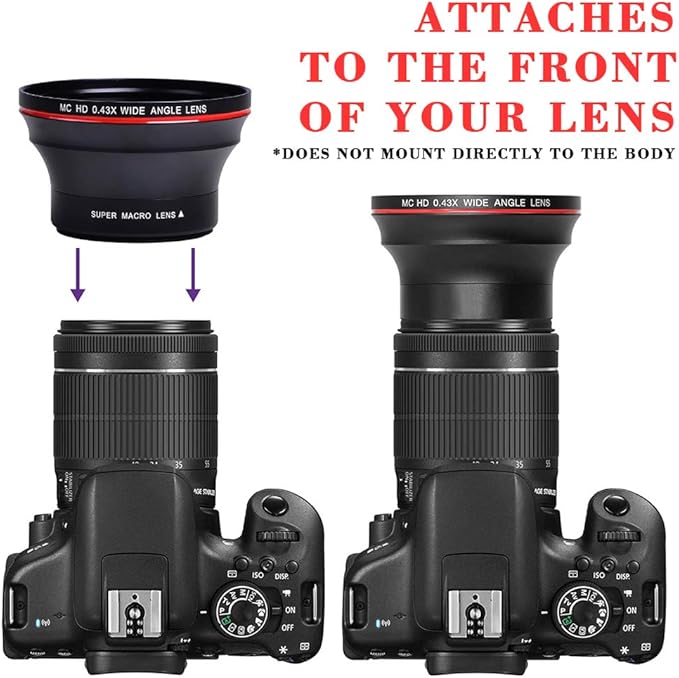 58MM 0.43x Professional HD Wide Angle Lens w/Macro Portion for Canon EOS Rebel 77D T7i T6s T6i T6 T5i T5 T4i T3i SL2 60D 7D 70D