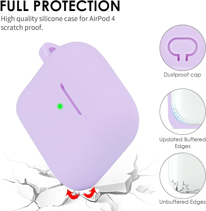 Filoto Compatible with AirPods 4 Case - Soft Silicone Cover with Bracelet Lanyard and Keychain, Shockproof and Scratch-Resistant, Cute Design for AirPods 4th Generation(Lavender Purpl)
