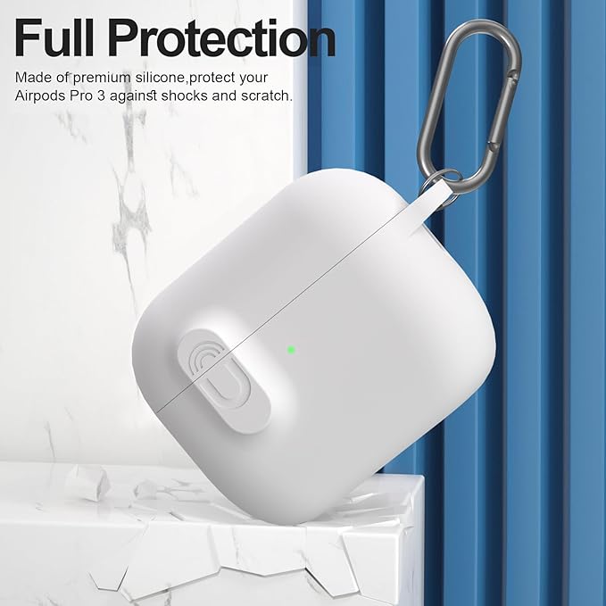 ATUAT for AirPods Pro 3 Case with Magnetic Lid Lock, Protective Soft Silicone Cover with Keychain Cleaner Kit for Women Men for Apple AirPods Pro 3rd Generation(2025), Front LED Visible, White