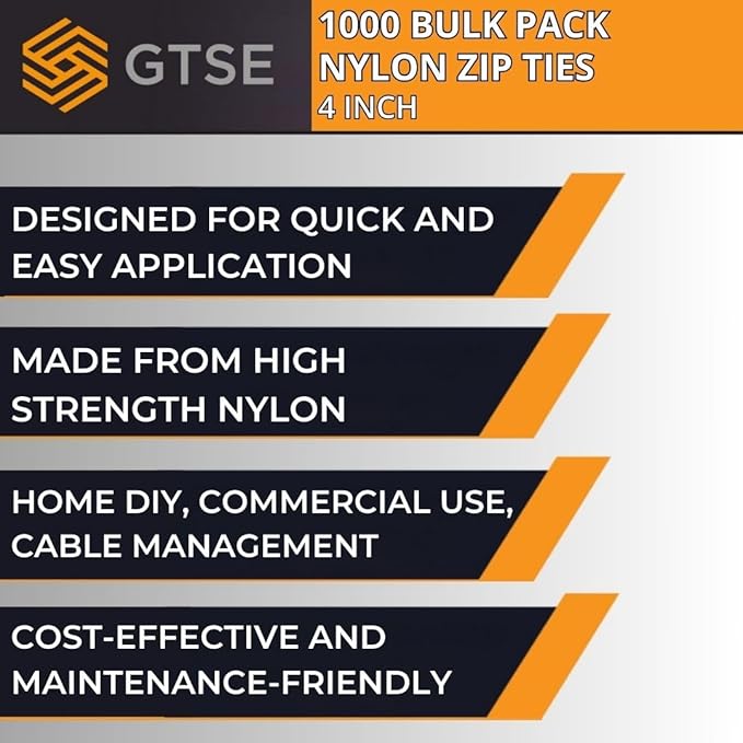 GTSE 4 Inch Blue Zip Ties, 1,000 Bulk Pack, 18lb Strength, UV Resistant Small Nylon Cable Ties, Self-Locking 4" Tie Wraps