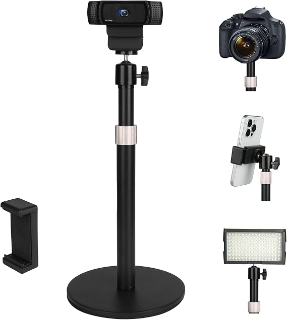 Mippko Webcam Camera Stand Phone Holder for Desk,1/4"-20 Threaded Compatible with Logitech Webcam C920 / C920S / C920x / C922 / C922x / C925e / C930 / C930e / C615 / C960,DSLR Camera/Smartphone