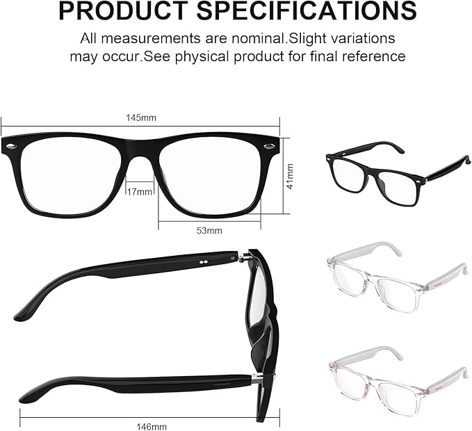 Smart Glasses for Men Women, Wearable Tech Bluetooth Glasses with Auto Power On/Off, Open Ear Speakers, Color-Change Lenses, Support Android/iOS Calls Music, Blue Light Glasses for Travel Walk(Clear)