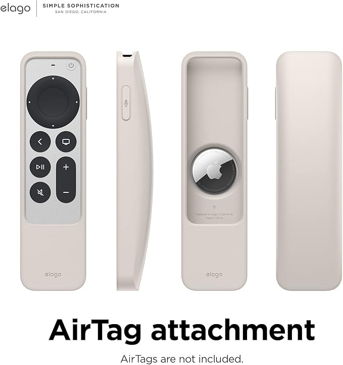 elago R5 Locator Case Compatible with 2021 Apple TV Siri Remote and AirTag - Lanyard Included, Shock Absorption, Drop Protection, Full Access to All Functions [Stone]