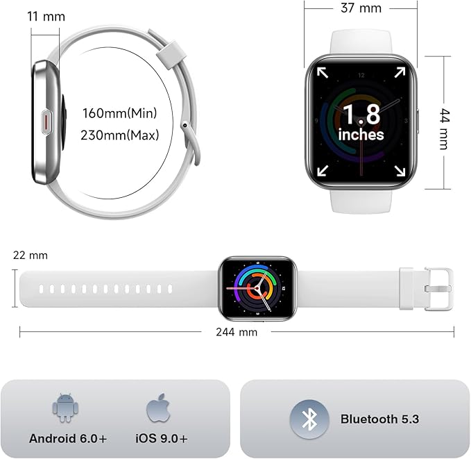 Smart Watch for Android Phones/iPhones, 1.85" HD Smart Watches for Women Men with Heart Rate/SpO2/Sleep Monitor, 3ATM Waterproof Fitness Tracker Watch with 120 Sport Modes, Health Tracker