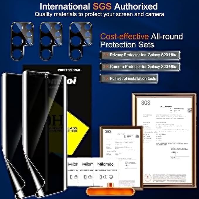 Milomdoi [2+3Pack] For Samsung Galaxy S23 Ultra Privacy Screen Protector [Not Glass] Accessories 2 Pack Film Privacy Screen For Samsung S23 Ultra 5G With 3 Pack Tempered Glass camera lens protector