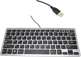 iKKEGOL Mini USB Slim Wired 78 Key Small Super Thin Compact Keyboard for Desktop Laptop PC Win 7 Mac (Black with Silver) - Image 1