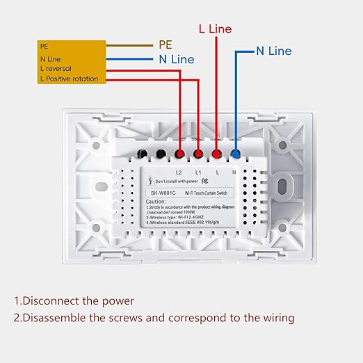 Smart Curtain Switch Neutral Wire Required, 2.4GHz WiFi Dimmer Light Switch with Remote Voice Control, Tempered Glass Panel, Compatible with Alexa and Google Home, White WiFi Curtain