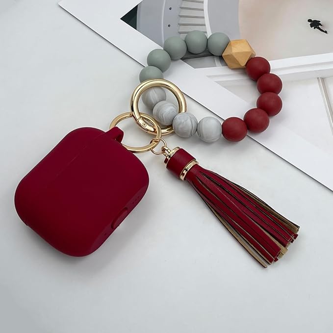 Compatible with AirPods Pro 3 Case Cover 2025, Silicone Protective Cover with Bracelet Keychain for Apple AirPods Pro 3rd Generation Wireless Earbuds (Burgundy)