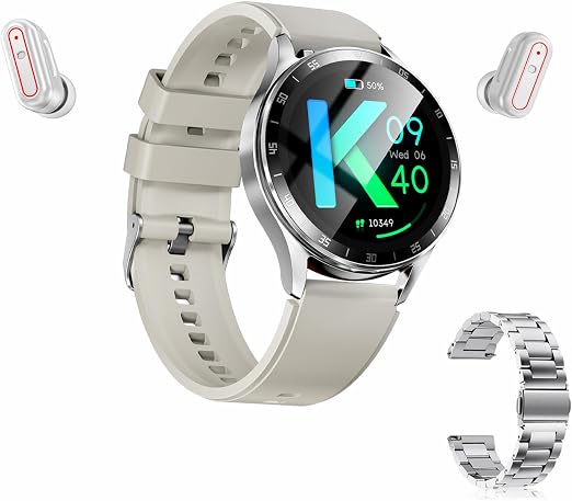 X10 Smart Watch with Earbuds for iPhone Android Smartphones 1.39 Inch Round Bluetooth Call Smartwatch Fitness Tracker All-in-one Smartwatches Long Time Standby TWS Music Watch for Men Women (Silver)