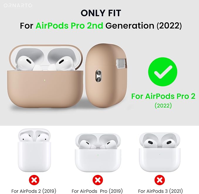 ORNARTO Compatible with AirPods Pro 2 Case 2022, Full Protective Hybrid Silicone for AirPods Pro 2nd Generation Case, Front LED Visible Skin Cover-Nude Taupe