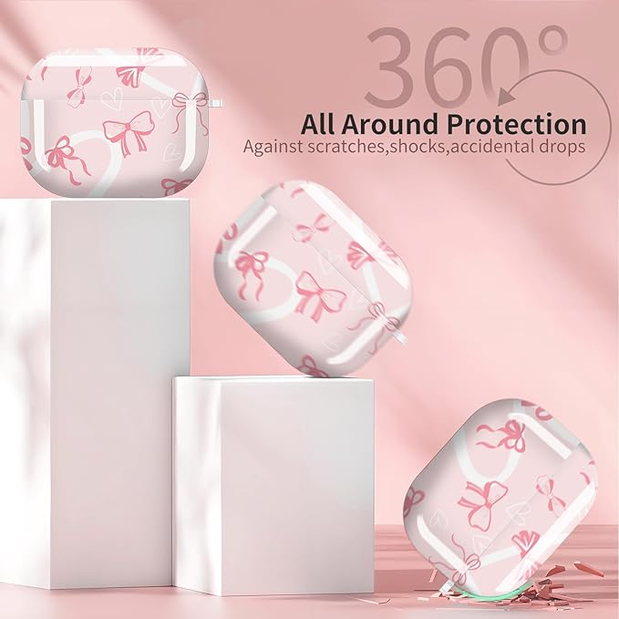 Compatible with AirPods Pro 3 Case 2025 for Women Girls – Cute Shockproof Protective Cover with Gold Round Buckle, Anti-Drop Soft Case for AirPod Pro 3rd Gen (Pink Bow Heart)
