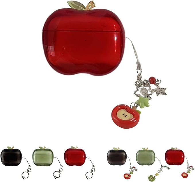 Cute Fruit Shaped Case for AirPods Pro 1/2, Realistic Design Cover with Leaf Charm, Translucent Shockproof TPU Protective Case, Great Gift Idea (red for Airpods Pro2)