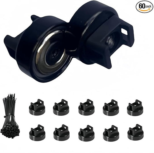 Heavy-Duty Magnetic Zip Tie Mounts,10Pcs Multipurpose Cable Holder with Nylon Cable Ties (50 Pieces) for Efficient Wire Management