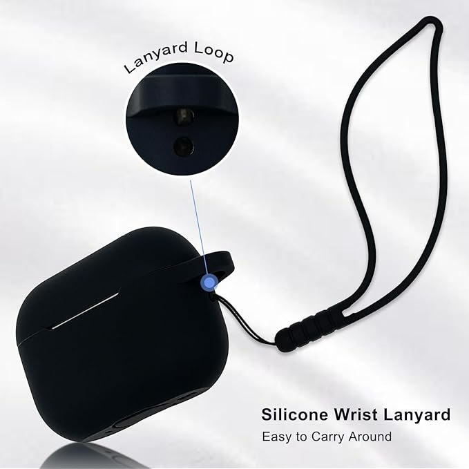Compatible with Airpods Pro 2nd Generation Case Cover 2022, Soft Silicone Protective Cover with Bracelet Keychain for Apple Airpods Pro 2 Case for Women (Black)