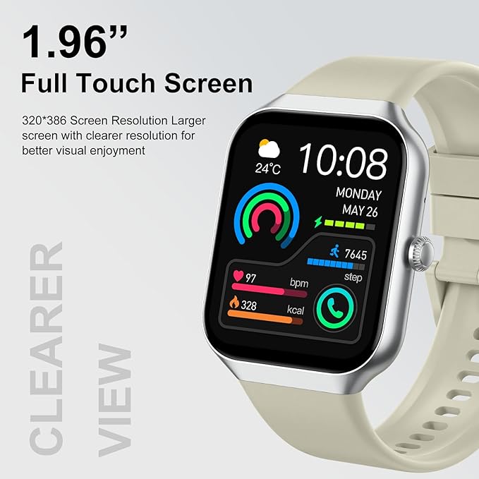 Jugeman Smart Watches for Women(Answer/Make Call), 1.96" HD New Smartwatch with Heart Rate/Sleep Monitor/Pedometer/Calories, 113+ Sports Modes, Fitness Watch IP68 Waterproof for Android iOS Beige
