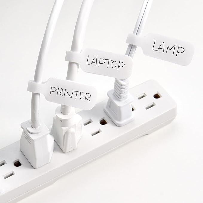 Wrap-It Storage Cable Labels - Medium, White (30-Pack) Write On Cord Labels, Wire Tags for Cable Management and Organizer for Electronics, Computers and More