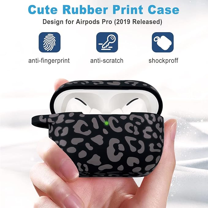 Leopard Silicone Compatible with AirPods Pro Case 2019, Gawnock Soft Case Cover Flexible for Print Cover for Women Girls with Keychain - Grey Leopard Cheetah