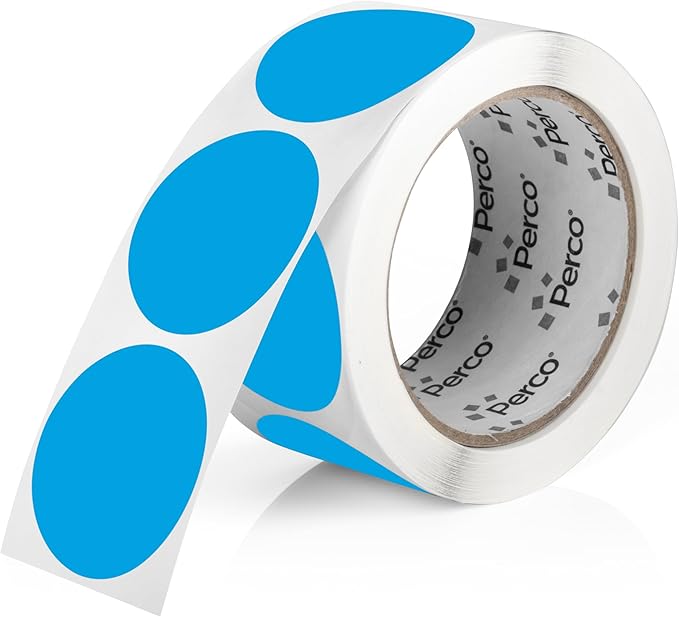 Perco Light Blue 2-Inch Round Circle Dot Sticker Labels with Easy Peel Perforation - 500 Labels per Roll - Strong Adhesion, Vibrant Colors for Organizing, Crafting & More - Made in USA