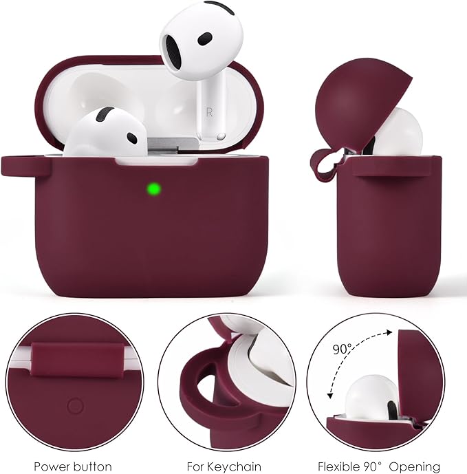 Case Compatible With Apple Airpods 4 - VISOOM Airpods 4 Cases 2024 Cover Women Anti-Drop Silicone iPods 4 Earbuds Wireless Accessorie Charging Cases Girl Bling Keychain for Airpod Ipods 4th Generation