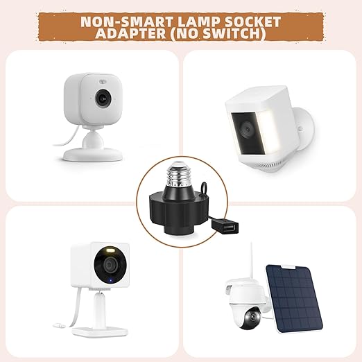 Light Socket Outlet Adapter for Outdoor Security Cameras, Compatible with Wyze Cam Pan v3, Blink Mini, LED Strip Lights, Works with Smart Bulbs, 5V 1.5A