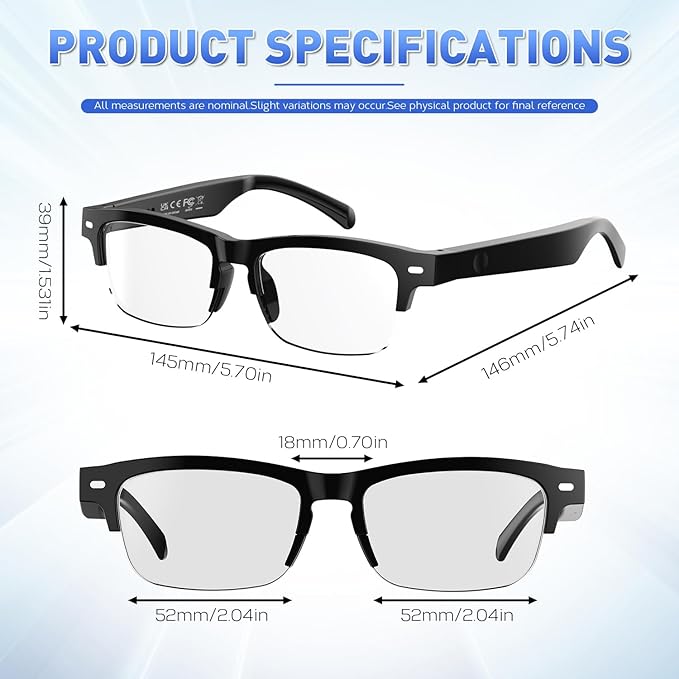Smart Bluetooth Glasses with Open-Ear Speakers, Photochromic Polarized Lenses, Built-in Mic & IPX4 Water Resistance, Voice Assistant Enabled