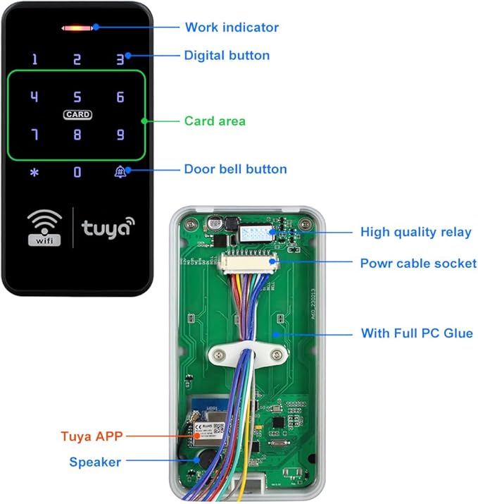 WiFi Access Control Keyboard, Tuya App, Dual Frequency 125 kHz/13.56 MHz, Backlit, WG26/34