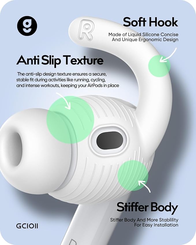 Gcioii 3 Pairs for AirPods Pro 3 Ear Hooks Covers (2025) [Added Storage Pouch] Anti Slip Sport Ear Tips Accessories Compatible with Apple AirPods Pro 3rd Generation (White)